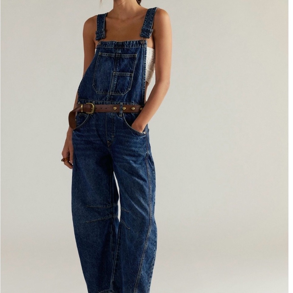 We The Free Dark Blue Denim Overalls with Front Bib
